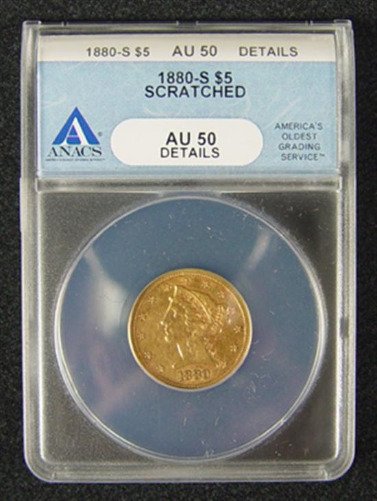 Appraisal: -S Liberty Gold Coin ANACS certified and graded AU details-