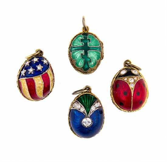 Appraisal: Enameled pendents enamel gilt-metal egg-forms set with crystals one opens