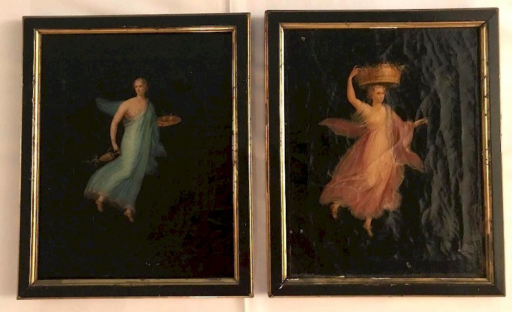 Appraisal: Angel Paintings Pair of Victorian Neoclassical Paintings Pair of Victorian