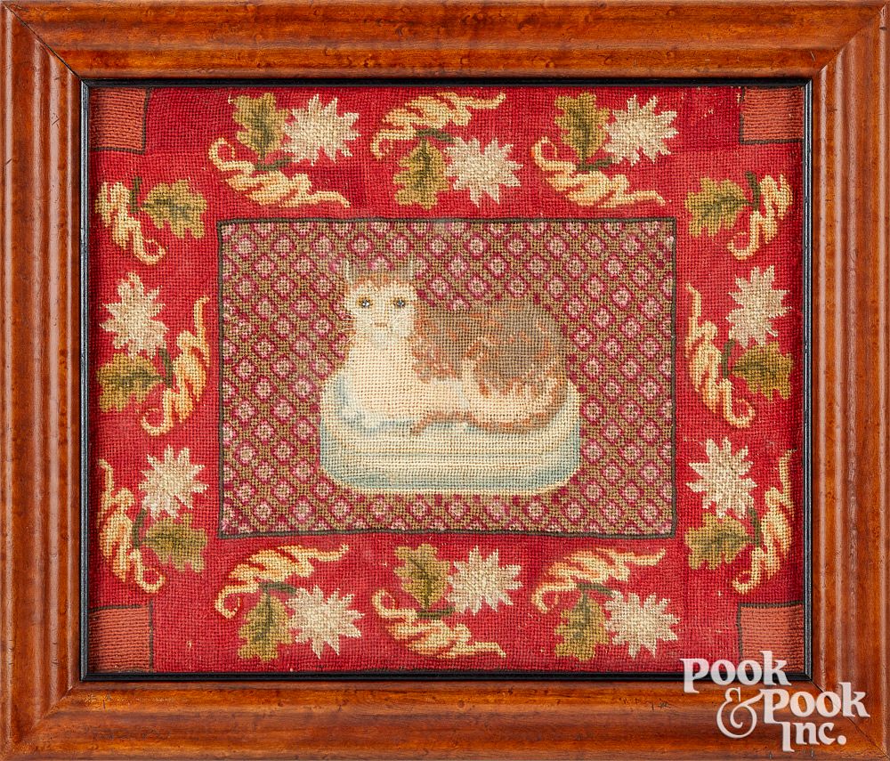 Appraisal: Two Victorian needleworks of a cat and dog Two Victorian