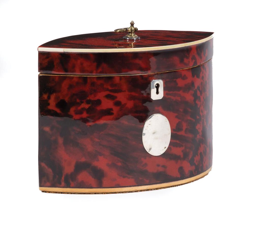 Appraisal: George III Red Tortoiseshell Tea Caddy th c lens form