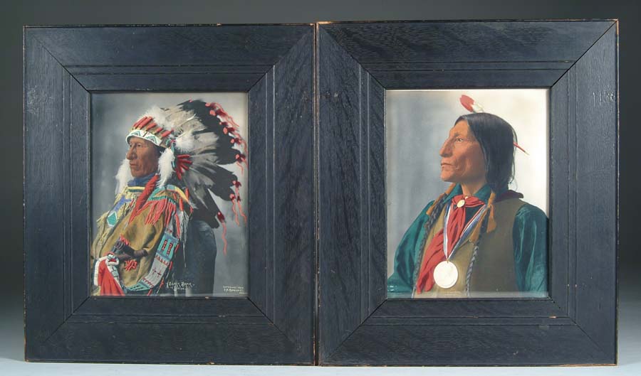 Appraisal: LOT OF TWO FRAMED HAND COLORED PHOTOGRAPHS OF INDIANS Both