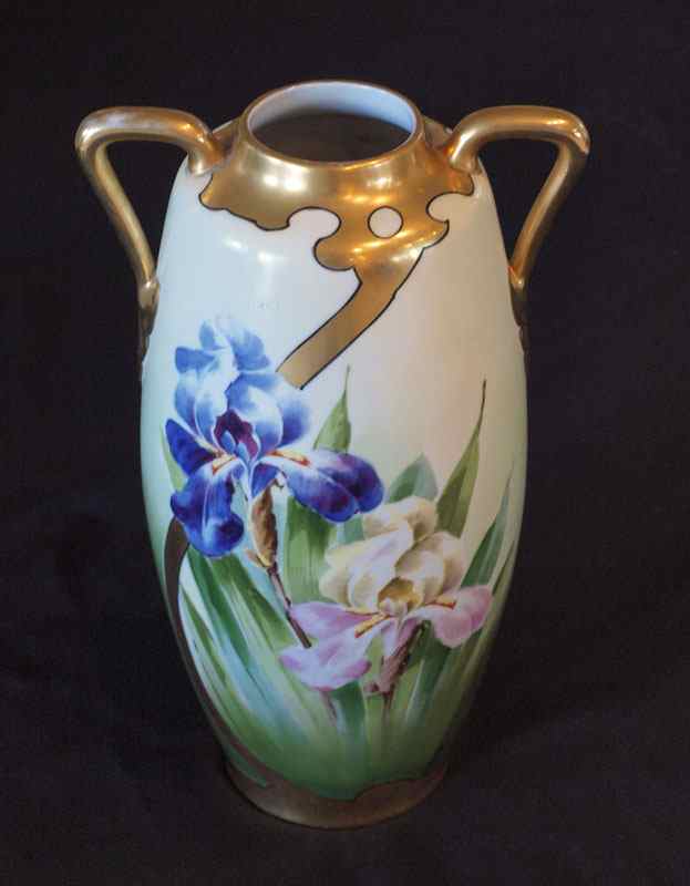 Appraisal: '' TALL HAND PAINTED AUSTRIAN PORCELAIN VASE Hand painted iris