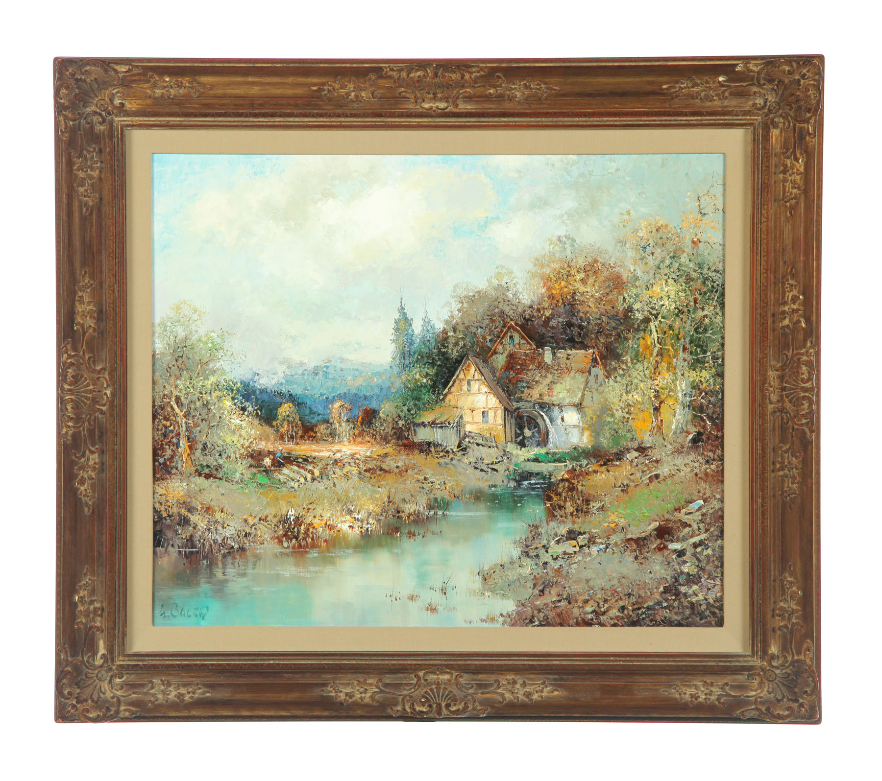 Appraisal: WATERMILL BY WILL BAUER GERMANY B Oil on canvas signed