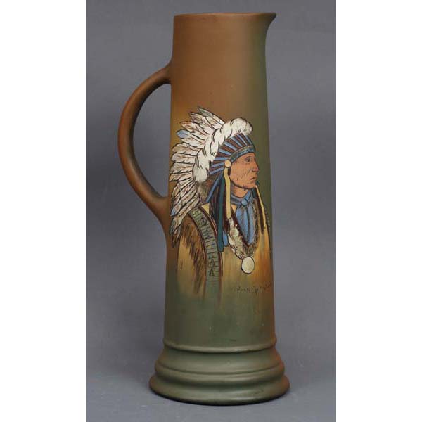 Appraisal: Weller Dickensware II Indian Tankard Jack Red Cloud Signed by