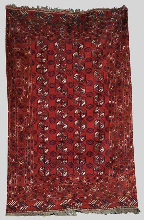 Appraisal: BOKARA ORIENTAL RUG Four columns of twelve octagons against a