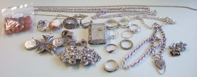 Appraisal: A collection of mostly silver jewellery comprising four bracelets six