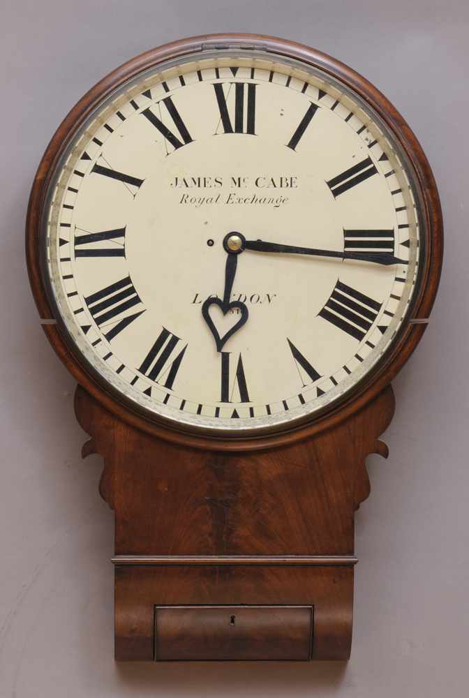 Appraisal: VICTORIAN MAHOGANY WALL CLOCK The painted metal dial signed James