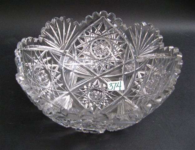 Appraisal: AMERICAN CLEAR CUT GLASS CENTERPIECE BOWL hobstar pattern with notched