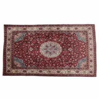 Appraisal: Persian Kashan Carpet the blue and ivory round medallion on