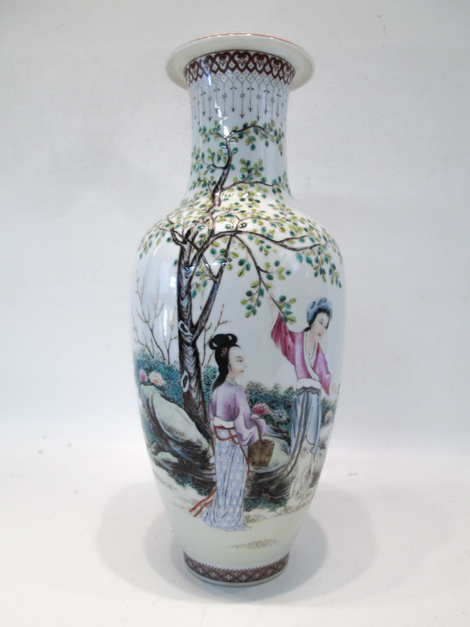 Appraisal: CHINESE PORCELAIN FAMILLE ROSE POET VASE with hand painted landscape