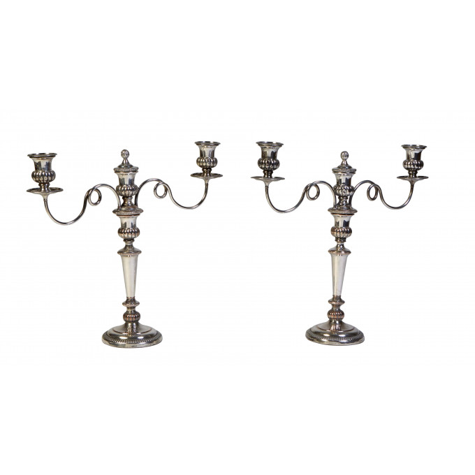 Appraisal: Pair of English Silverplated Three Light Candelabra th c with