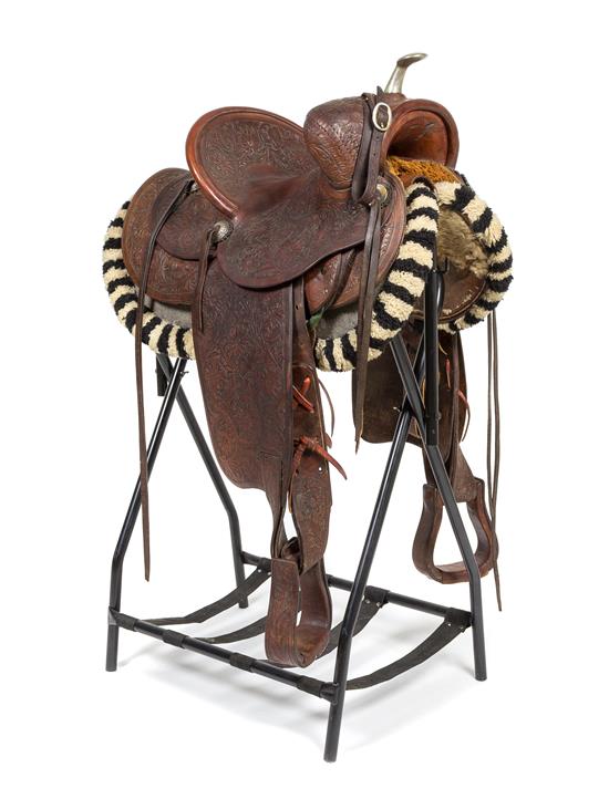 Appraisal: Sale Lot Edward H Bohlin Hollywood CA Brown Leather Saddle