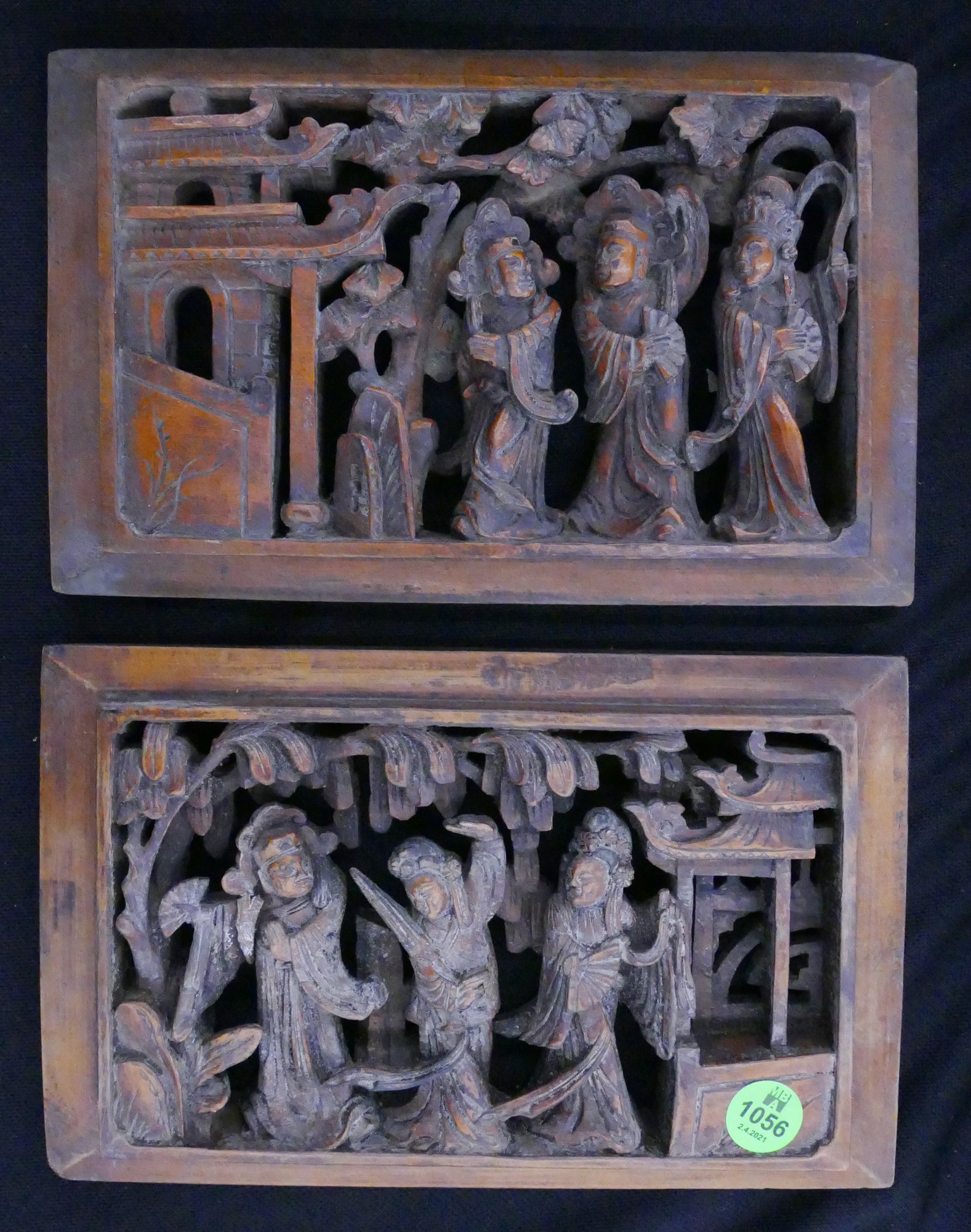 Appraisal: Pair Antique Chinese Small Wood Temple Panels- x ''