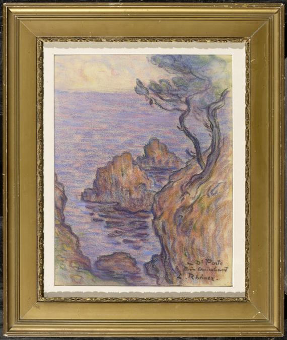 Appraisal: RHEINER LOUIS Geneva Landscape on the seaside in sunset Pastel