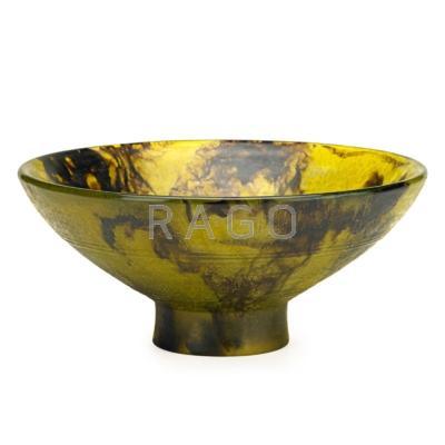 Appraisal: FRANCOIS-EMILE DECORCHEMONT - Pate-de-cristal bowl with classical mask medallion France