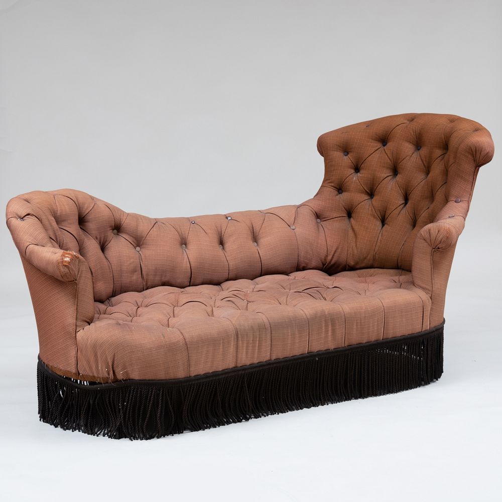 Appraisal: Napoleon III Tufted Upholstered Chaise Lounge with Fringe x ft