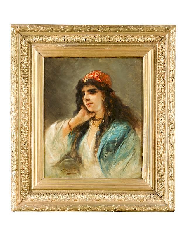 Appraisal: Orientalist Century Orientalist Century Girl with cape and coin jewellery