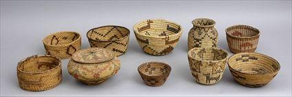 Appraisal: NINE COILED BASKETS AND A WOVEN BASKET Including a jar