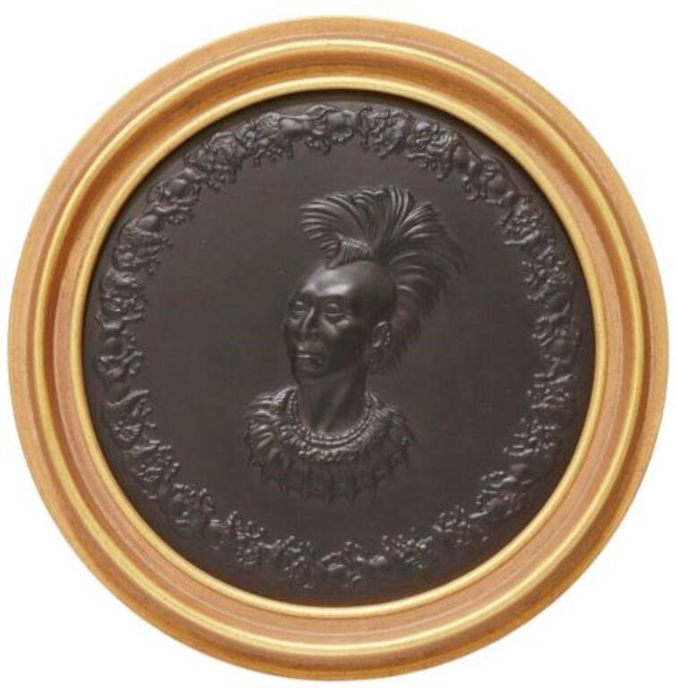 Appraisal: Wedgwood black basalt commemorative plaque c Chief Blackhawk from the