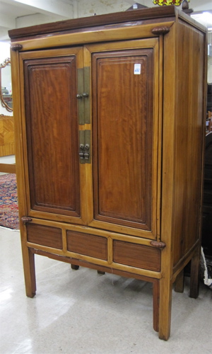 Appraisal: A MING-STYLE ELM AND ROSEWOOD UPRIGHT CABINET Chinese th century