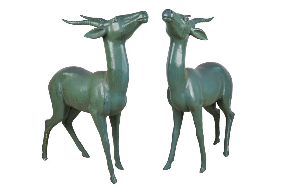 Appraisal: TWO POMPEIAN STYLE METAL DEERafter the antique Condition with later