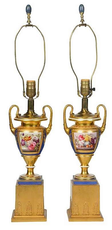 Appraisal: Pair Vieux Paris Style Porcelain Urn Lamps French early th