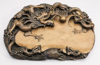 Appraisal: Chinese ink stone with confronting dragons w Chinese ink stone