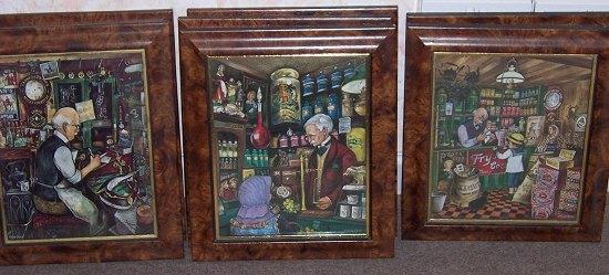 Appraisal: Seven coloured modern prints of shop scenes in maple frames