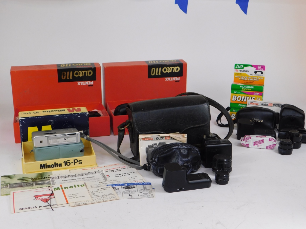 Appraisal: GROUP OF SUBMINIATURE CAMERAS AND ACCESSORIES Group of Pentax and