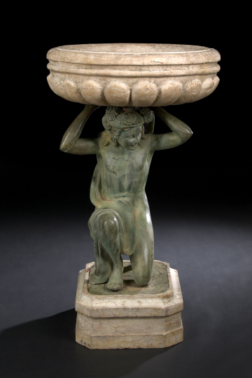 Appraisal: Attractive Edwardian Verdigris-Patinated Bronze and Carved and Patinated Stone Figural