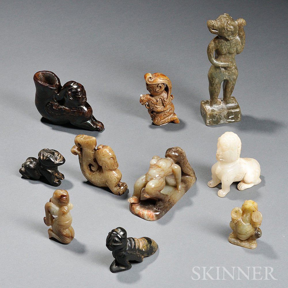 Appraisal: Ten Stone Humanoid Figurines Asia including a woman in an