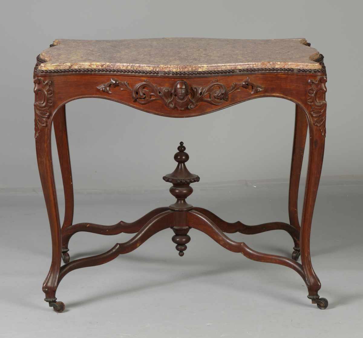 Appraisal: Victorian Carved Walnut Serpentine Roux Marble Top Center Table Condition