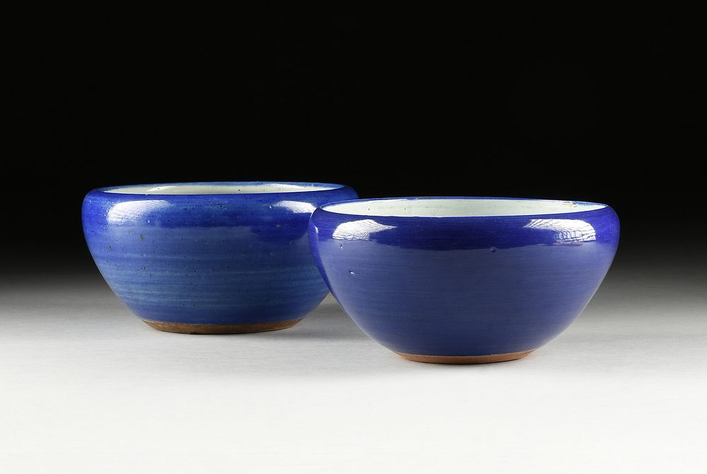 Appraisal: TWO CHINESE MONOCHROME BLUE GLAZED PLANTERS LATE QING DYNASTY -