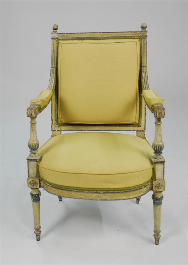 Appraisal: LOUIS XVI CARVED AND PAINTED FAUTEUIL A LA REINE