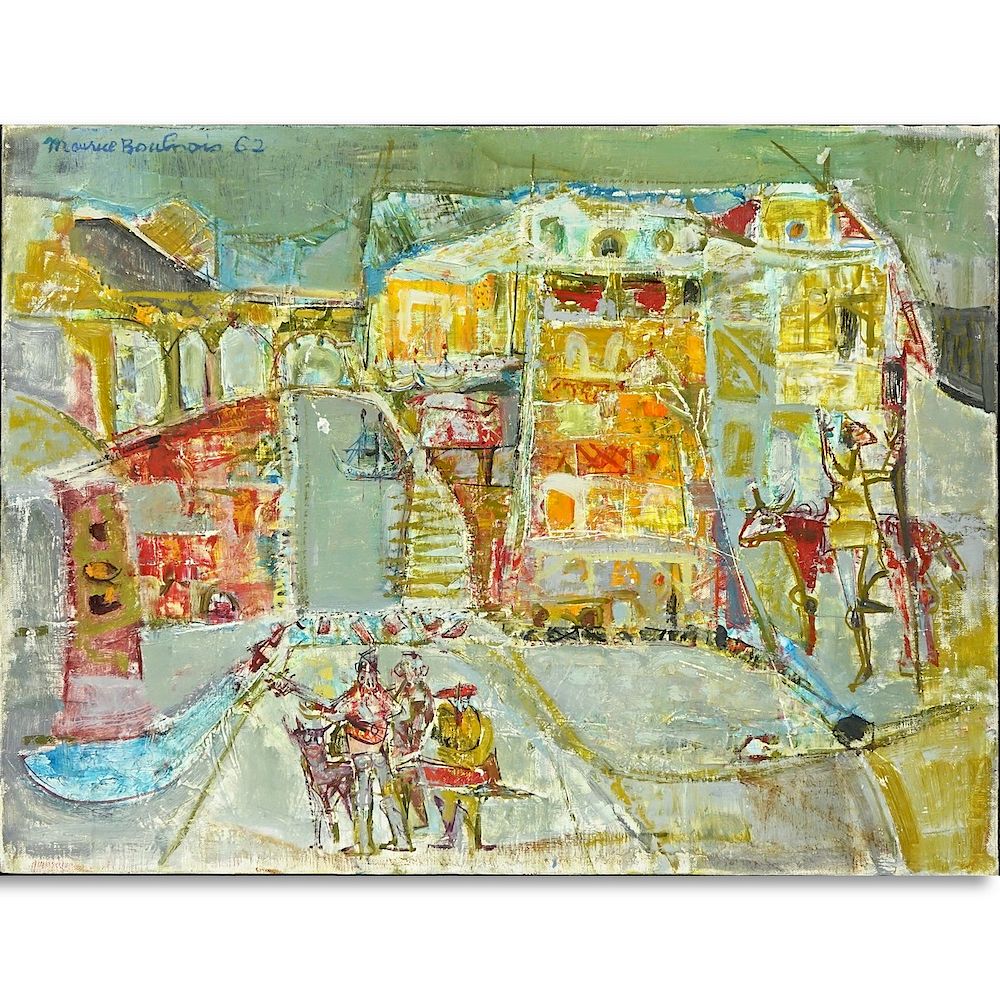 Appraisal: Maurice Boulnois France - Oil on Canvas Abstract Street Scene