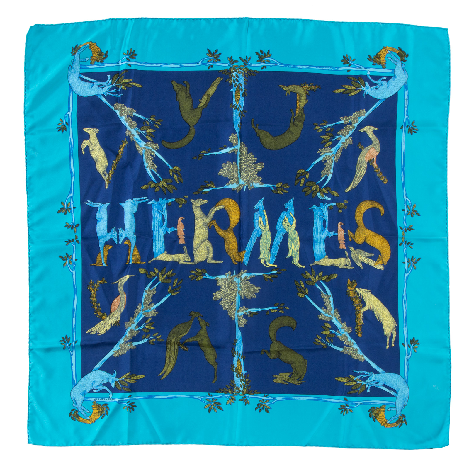 Appraisal: AN HERMES ALPHABET III SCARF Blue and multicolor Hermes cm