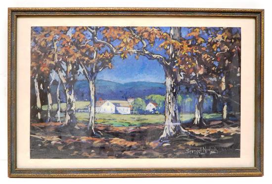 Appraisal: Spencer Nichols Connecticut - gouache on paper autumn landscape depicting