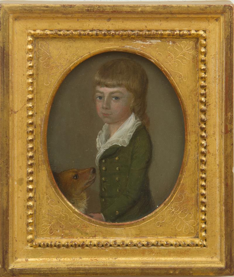 Appraisal: ENGLISH SCHOOL A BOY AND HIS DOG Oil on copper