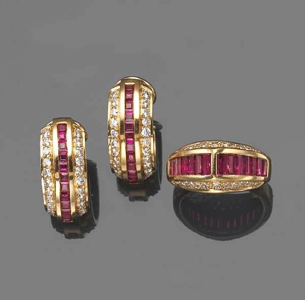 Appraisal: A ruby diamond and k gold ring together with a