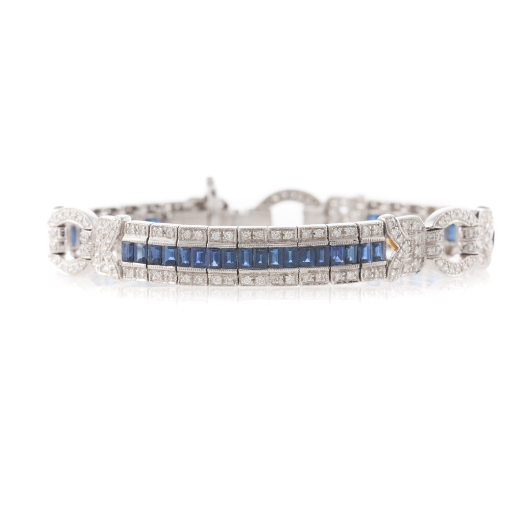 Appraisal: A K White Gold Diamond Sapphire Bracelet K white gold