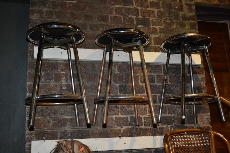 Appraisal: THREE CHROME AND VINYL BAR STOOLS THREE CHROME AND VINYL