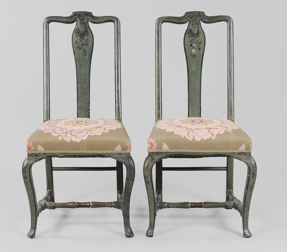 Appraisal: Pair Italian Queen Anne Paint- Decorated Side Chairs Continental th