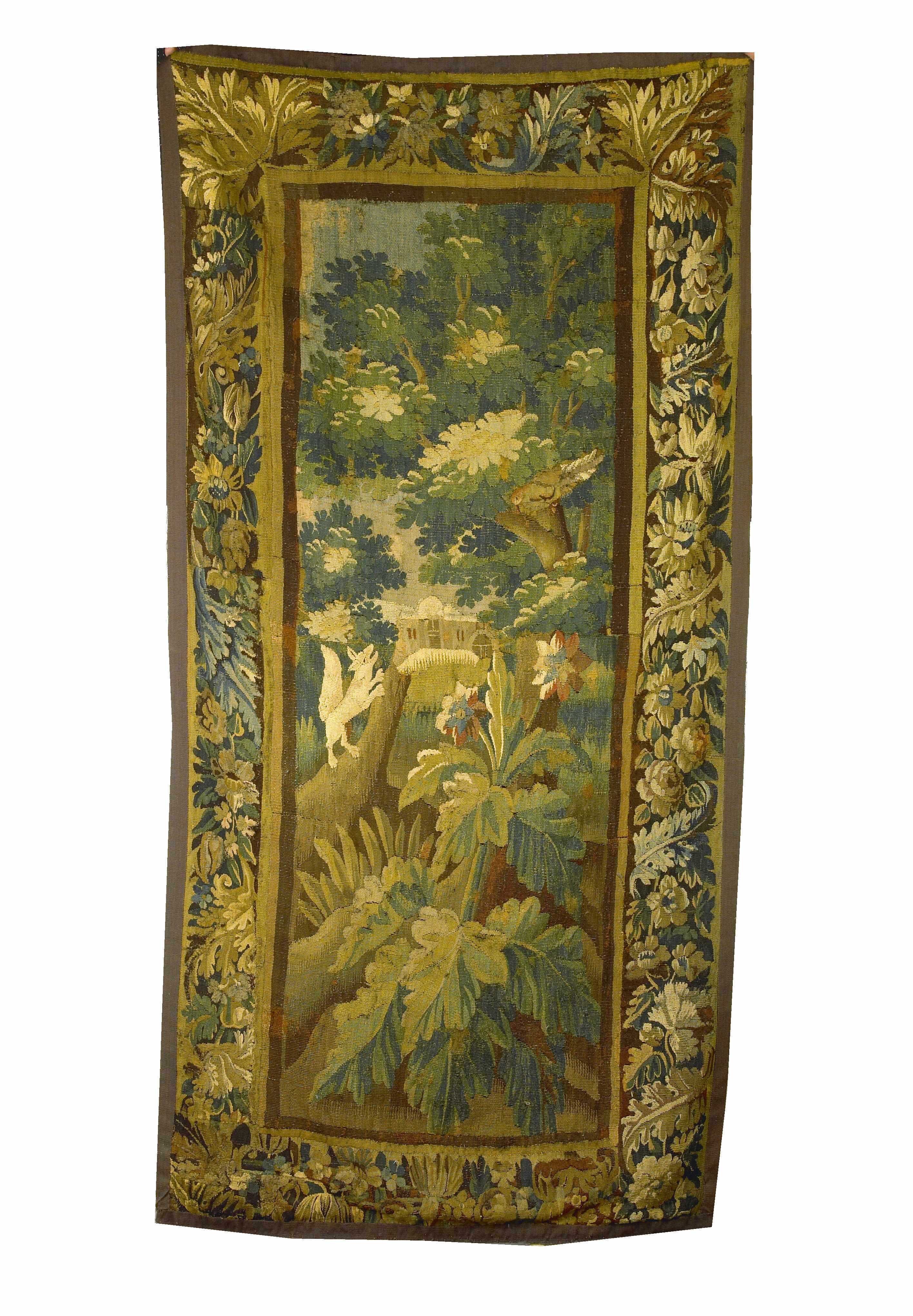 Appraisal: A Flemish verdure tapestry panel fragment late th th centurylength