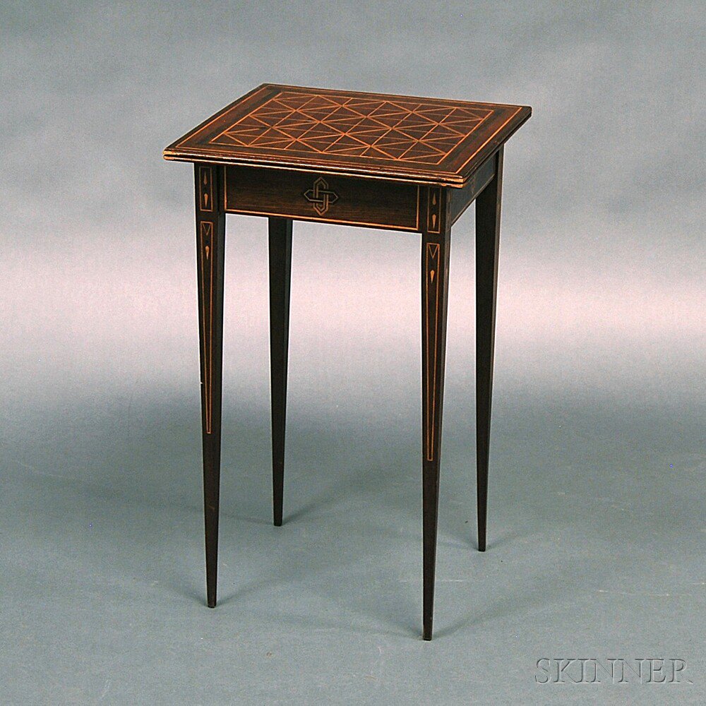 Appraisal: Parquetry-inlaid Mahogany Stand the square top with light and dark