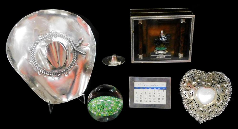 Appraisal: SILVER Six desk top accessories including sterling frame perpetual calendar