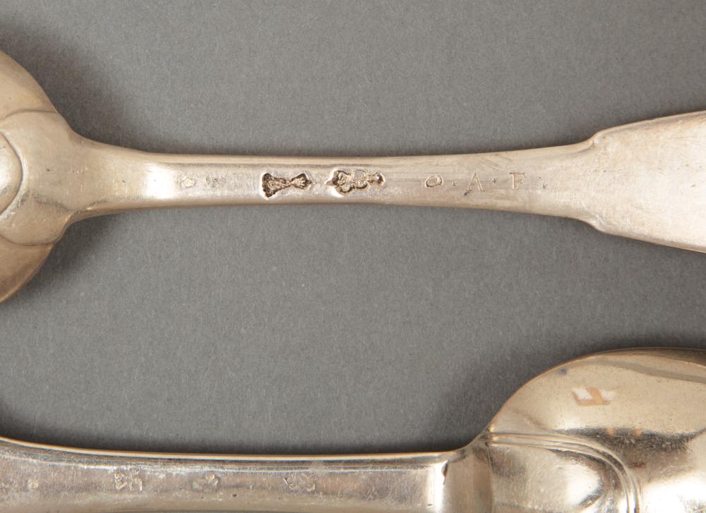 Appraisal: Two French Fiddle Handle Silver Spoons Paris late th c