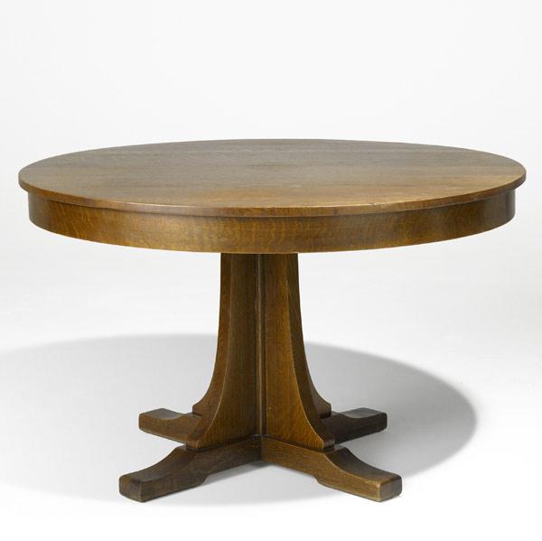 Appraisal: L J G STICKLEYDining table with shoe feet four leavesHandcraft