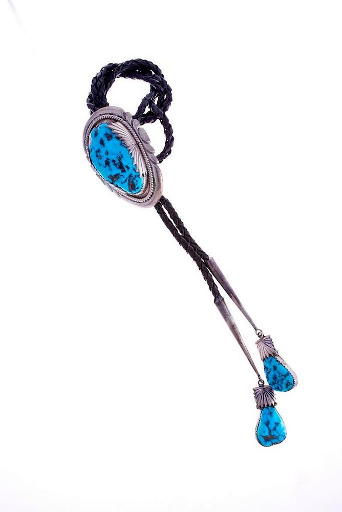 Appraisal: NAVAJO BOLO Vintage Navajo bolo tie turquoise and silver Largest