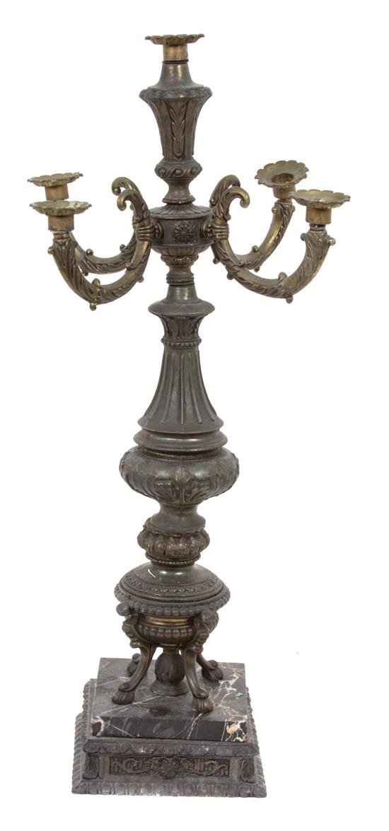 Appraisal: Sale Lot A Louis XV Style Patinated Metal Five-Light Candelabrum